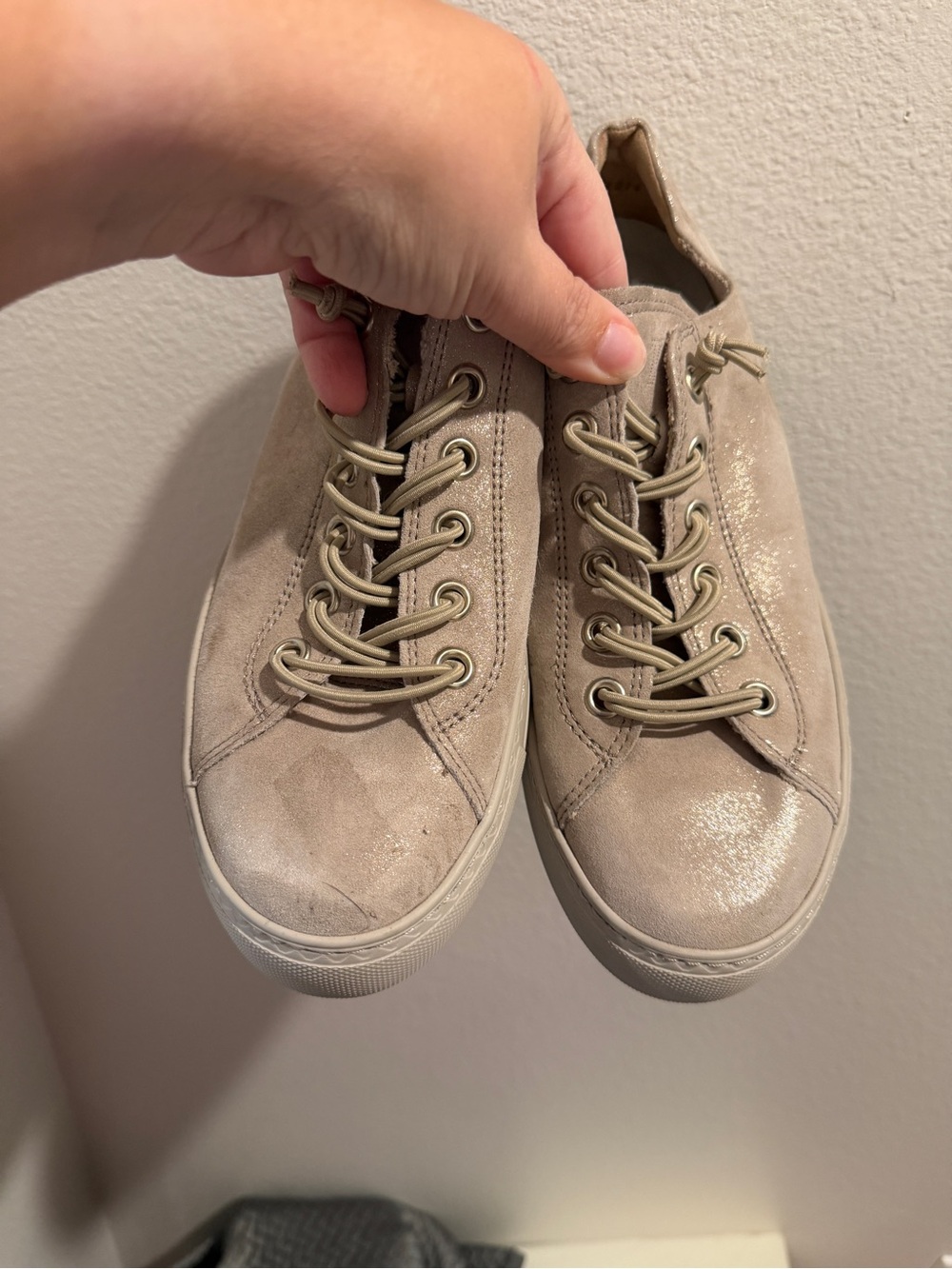 Paul Green Shimmery Taupe Lace-Up Sneakers